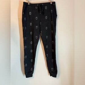 OCEAN DRIVE Drawstring Joggers Size L Elastic Waist Black Grey Skulls